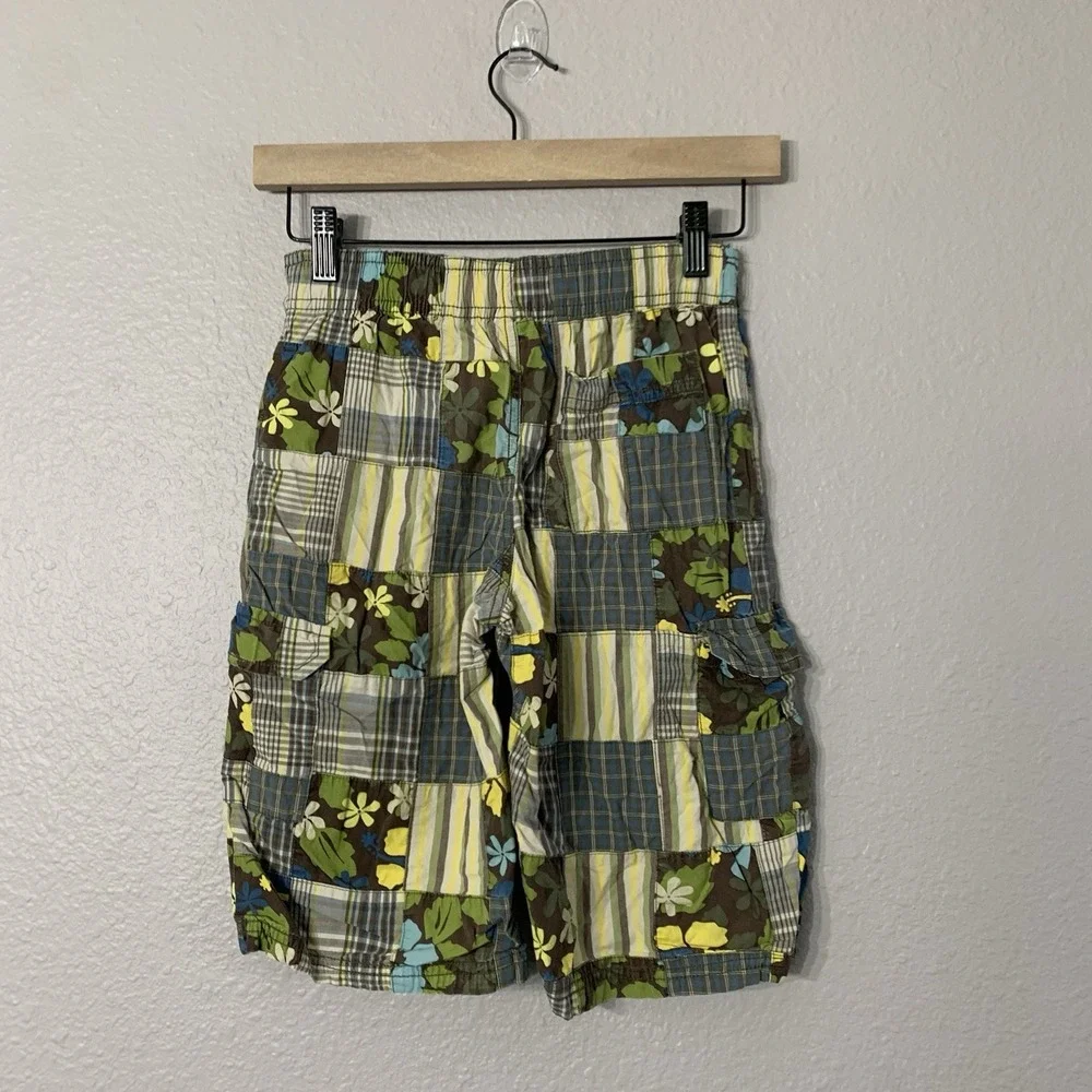 Gymboree Boys Patchwork Madras Plaid/Stripe Bermuda Shorts Green‎ Blue Size 8